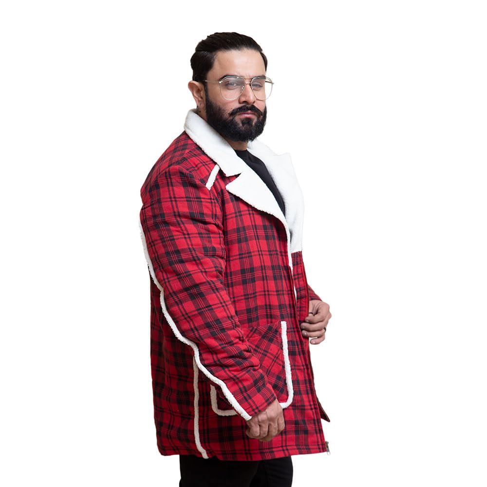 Zulin Red and Black Flannel Men| Mens Flannel Trench Coat